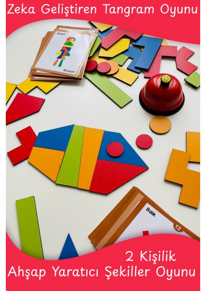 Ahşap Renkli Yaratıcı Şekiller 44 Farklı Nesne - Tangram Zeka Oyunu
