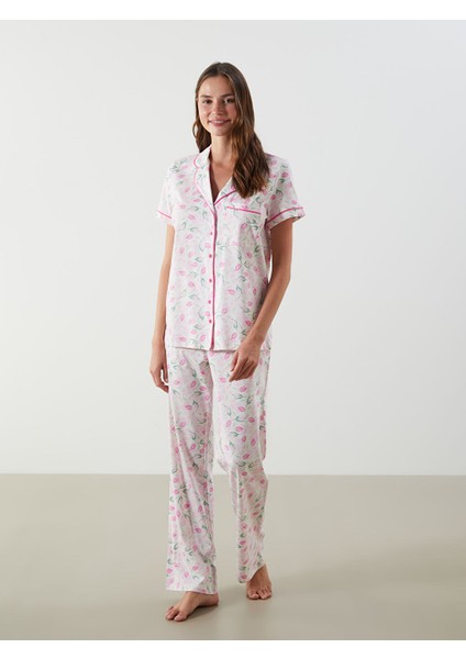 Yeni Sezon Gomlek Yaka Cicekli Kadin Pijama Takim - S5JJ14Z8