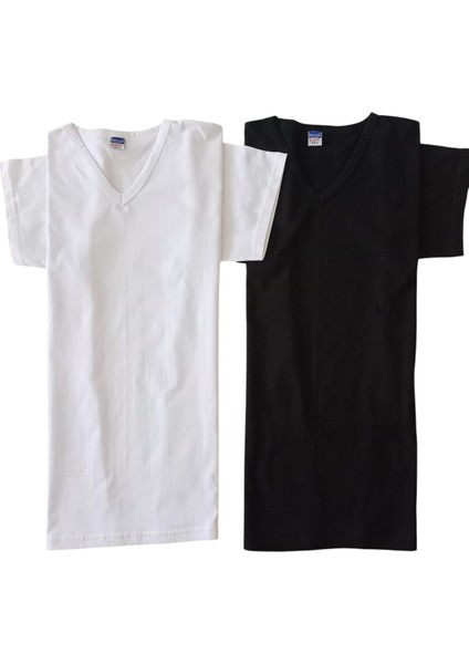 V Yaka Tişört 2'li Avantajlı Paket Pamuklu Cotton Siyah-Beyaz Slim Fit Ekstra Esnek Unisex Bvsb1-1 indirimleri