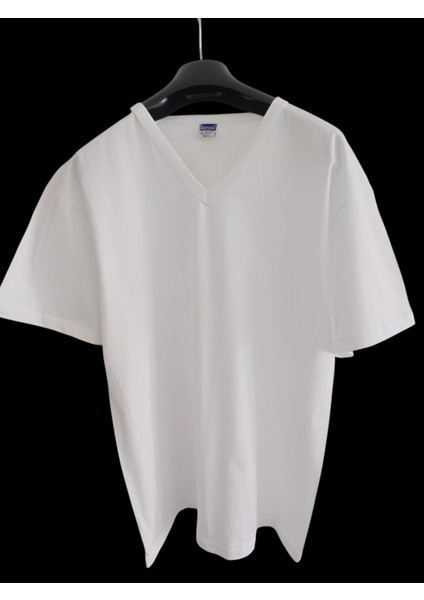 V Yaka Tişört 2'li Avantajlı Paket Pamuklu Cotton Siyah-Beyaz Slim Fit Ekstra Esnek Unisex Bvsb1-1