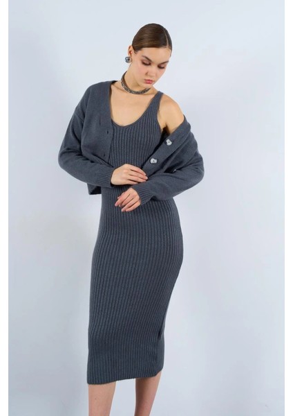 Fitilli Elbise Hırkalı Takım - Füme modelleri