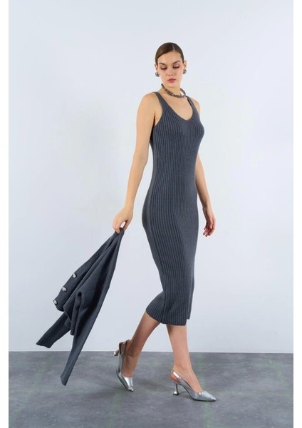 Fitilli Elbise Hırkalı Takım - Füme indirimleri