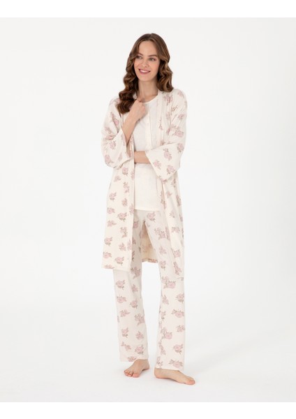 Kadın Krem 3'lü Lohusa Pijama Takımı 50319059-VR071