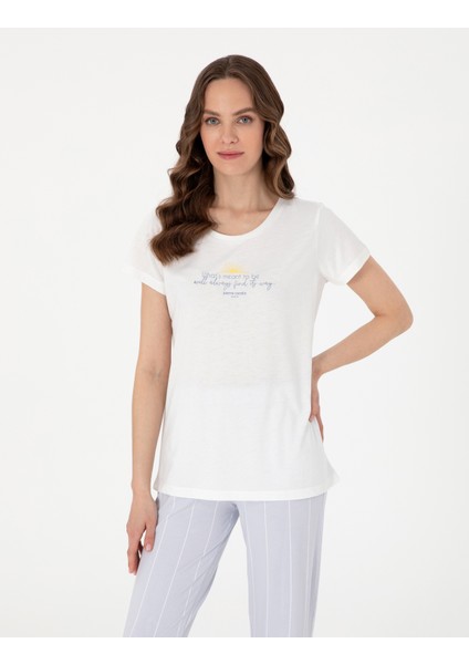 Kadın Beyaz Kısakollu Pijama Takımı 50318992-VR013 modelleri