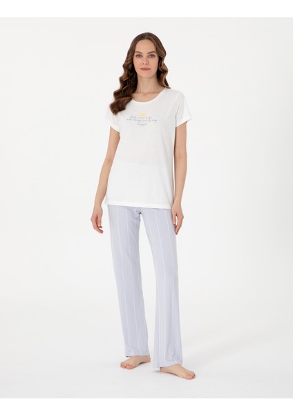 Kadın Beyaz Kısakollu Pijama Takımı 50318992-VR013 fırsatları
