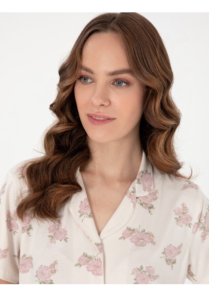 Kadın Krem Kısakollu Gömlek Pijama Takımı 50319049-VR071 fiyatları