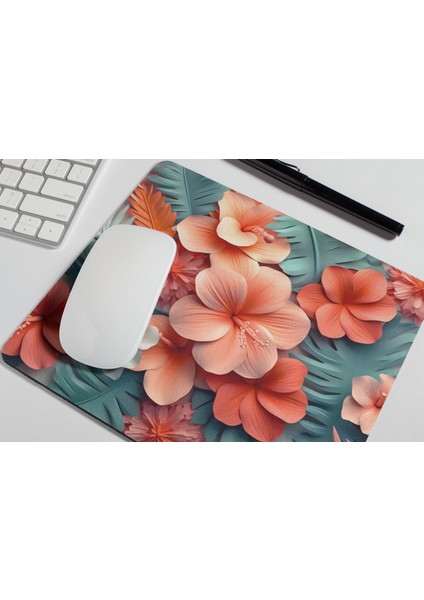 Tropik Çiçek Desenli Renkli Estetik Kaymaz Tabanlı Ofis Hediyelik Ürün Mouse Pad