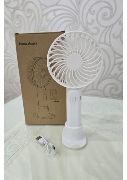 Taşınabilir USB Mini Fan, Masaüstü Soğutucu ve Telefon Tutacağı, Beyaz