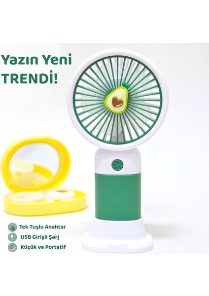 Avokado Figürlü Şarjlı El Fanı - Standlı Taşınabilir Şarj Edilebilir Soğutucu Mini Masa Fanı Yeşil modelleri