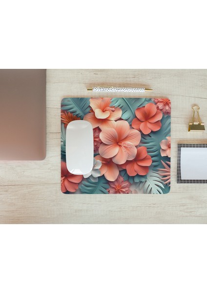 Tropik Çiçek Desenli Renkli Estetik Kaymaz Tabanlı Ofis Hediyelik Ürün Mouse Pad modelleri