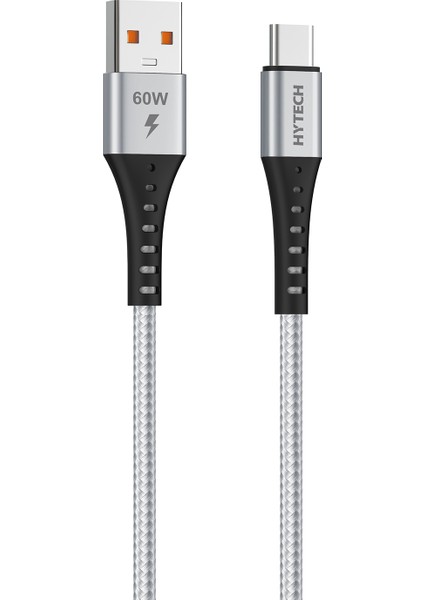 HY-X431 1m 3A Type-C Örgülü Silver Gri Data + Şarj Kablosu
