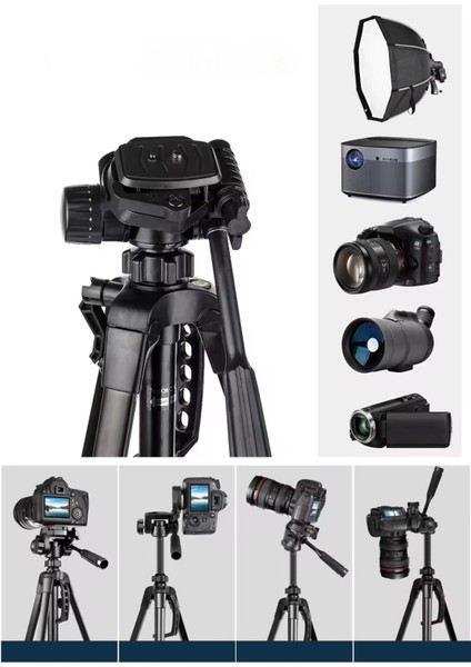 Profesyonel Alüminyum Tripod 360° Ayarlanılabilir Panoramik Başlık Su Terazili Telefon Tutucu 175CM