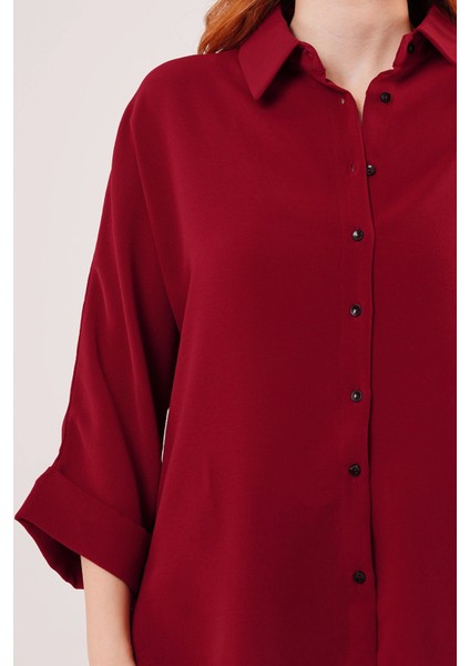 Yarasa Kol Rahat Kalıp Bordo Gömlek modelleri