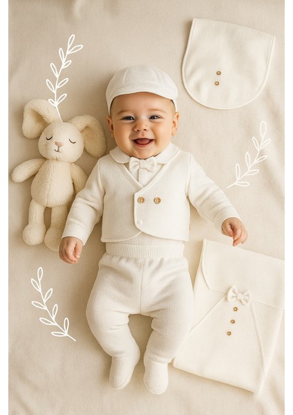 0-3 Ay Erkek Bebek Yeni Doğan Waffle 7'li Battaniyeli Alt Üst Takım Hastane Çıkışı Seti