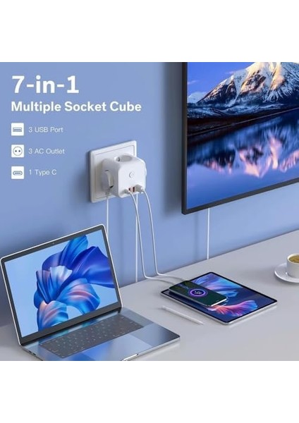Soketli 3xusb+Type-C Akım Korumalı Priz, 7 In 1 Priz, modelleri