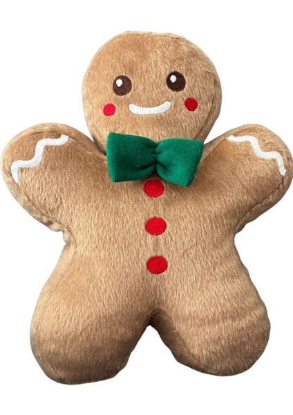 Kurabiye Adam Peluş Yastık, Uyku Arkadaşı Peluş, Yılbaşı Yeşil Papyon Kurabiye Adam 32 cm