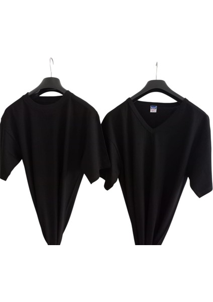 Tişört V Yaka-Sıfır Yaka Pamuklu Cotton Slim Fit Ekstra Esnek Siyah 2'li Avantajlı Paket Unisex Bvsb1-3 fiyatları