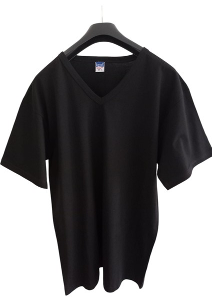 Tişört V Yaka-Sıfır Yaka Pamuklu Cotton Slim Fit Ekstra Esnek Siyah 2'li Avantajlı Paket Unisex Bvsb1-3