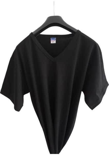 Tişört V Yaka-Sıfır Yaka Pamuklu Cotton Slim Fit Ekstra Esnek Siyah 2'li Avantajlı Paket Unisex Bvsb1-3