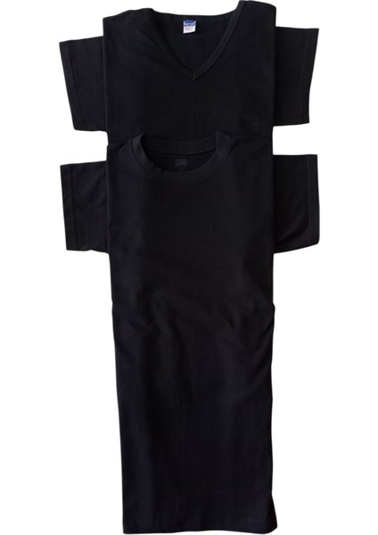 Tişört V Yaka-Sıfır Yaka Pamuklu Cotton Slim Fit Ekstra Esnek Siyah 2'li Avantajlı Paket Unisex Bvsb1-3