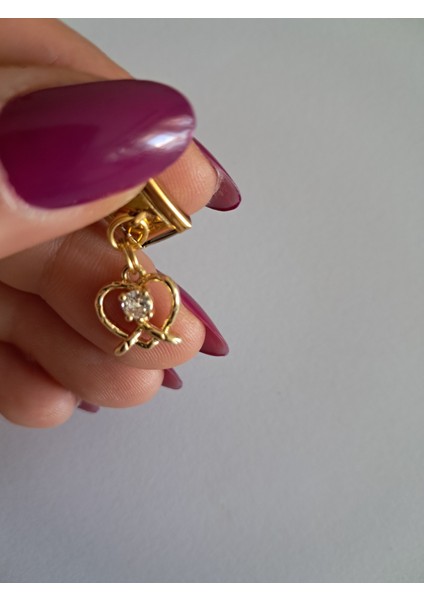 Badelis Çelik Gold Taşlı Kalp Charm