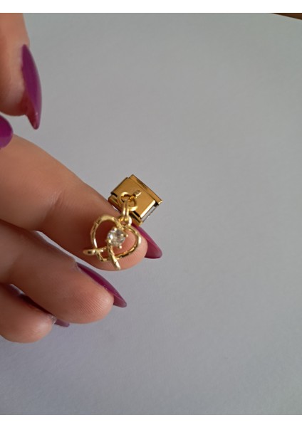 Badelis Çelik Gold Taşlı Kalp Charm modelleri