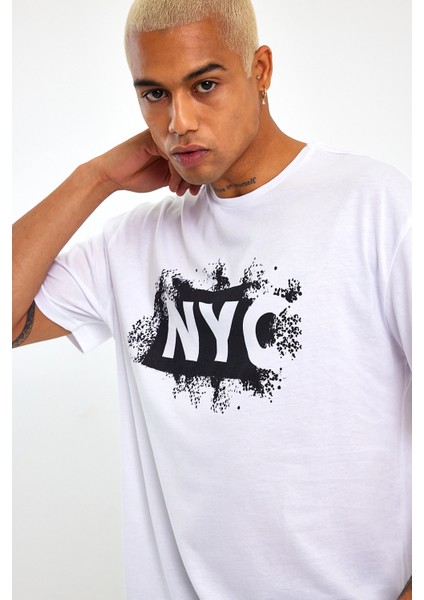 Süperlife Erkek Bisiklet Yaka Regular Fit Nyc Baskılı Tişort SPR22TS114 modelleri