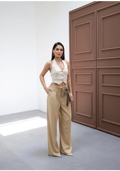 Beli̇ Lasti̇k ve Bağcikli Geni̇ş Paça Pantolon modelleri