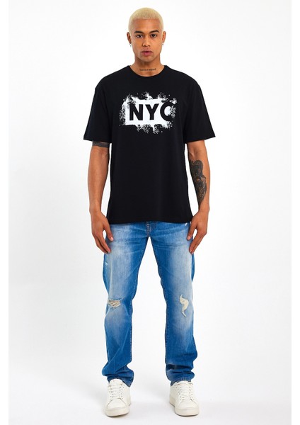 Süperlife Erkek Bisiklet Yaka Regular Fit Nyc Baskılı Tişort SPR22TS114