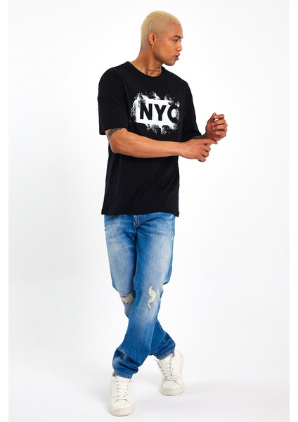 Süperlife Erkek Bisiklet Yaka Regular Fit Nyc Baskılı Tişort SPR22TS114 modelleri