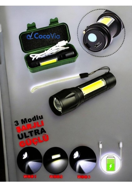 Ultra Güçlü Ledli Şarjlı El Feneri Pratik Plastik Kutulu Deprem Feneri Kamp Feneri Balıkçı Feneri