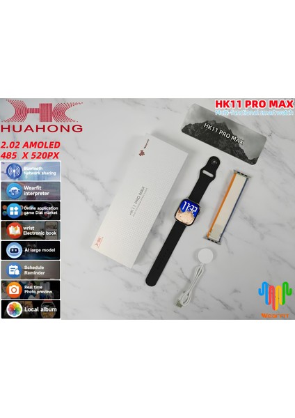 HK11 Pro Max Orıjınal Yeni Seri Güçlu Batarya Amoled Ekran Akıllı Saat Çift Kordonlu