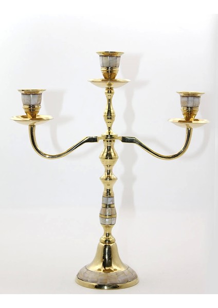 Pirinç Sedefli 3'lü Şamdan 19124 - MRK9676-6399