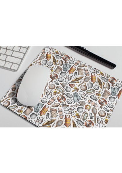 Spor Temalı Çoklu Spor Desenli Renkli Kaymaz Ofis ve Ev Kullanımı Için Mouse Pad
