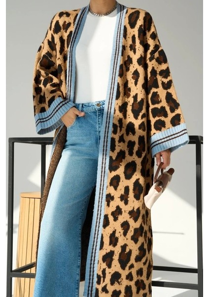 Uzun Leopar Hırka - Camel-Mavi modelleri