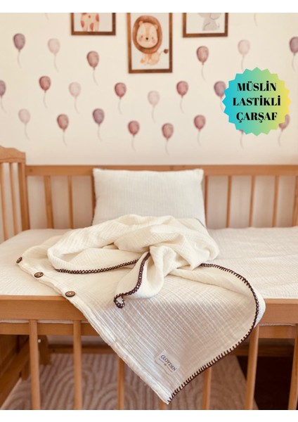 Bebek Nevresim Takımı Müslin Ekru 70X120 – Müslin Lastikli Çarşaflı