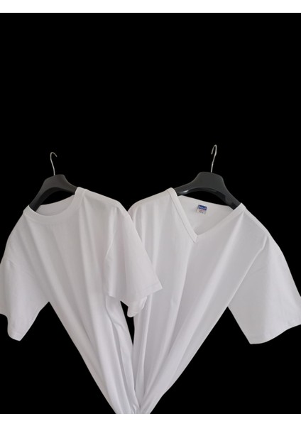 Tişört V Yaka-Sıfır Yaka Pamuklu Cotton Slim Fit Beyaz 2'li Avantajlı Paket Unisex Bvsb1-4 fırsatları
