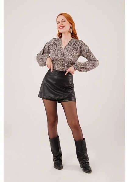 Mini Leopar Desen V Yaka Bluz fiyatları
