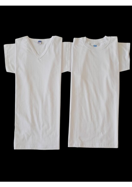 Tişört pamuklu cotton slim fit V yaka - sıfır yaka beyaz 2'li avantajlı paket unisex Bvsb1-4 fırsatları