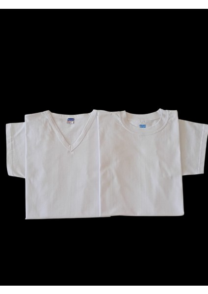 Tişört pamuklu cotton slim fit V yaka - sıfır yaka beyaz 2'li avantajlı paket unisex Bvsb1-4 indirimleri