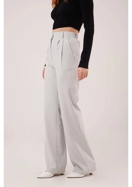 Bol Paça Piliseli Gri Pantolon modelleri