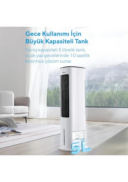 Vantilatör + Klima Olarak Kullanım, 5l Su Tankı, Çıkartılabilir Filtre, 60° Yatay Salınım, 3 Mod (Doğal, Uyku, Normal), Programlanabilir Zamanlayıcı, Ultra Sessiz Portatif Soğutucu fiyatları