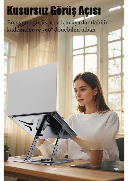 Metal Laptop Macbook Notebook Standı 2 Kademeli 360 Derece Ayarlanılabilir