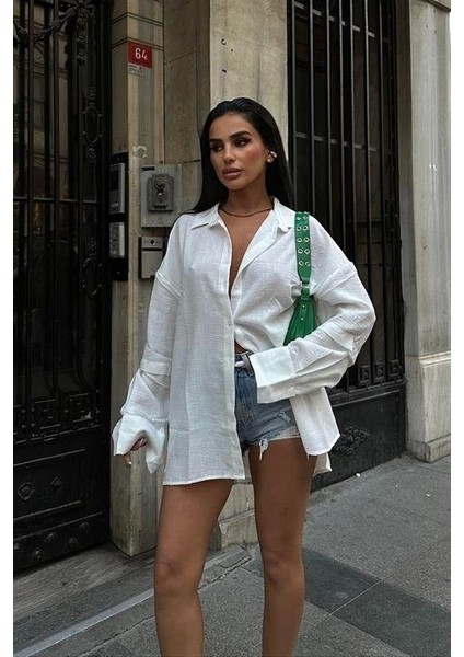 Alina Kol Cut Out Keten Gömlek 3252-08