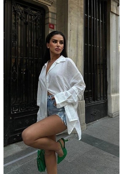 Alina Kol Cut Out Keten Gömlek 3252-08 indirimleri