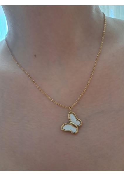 Badelis Çelik Gold Kelebek Figürlü Kolye