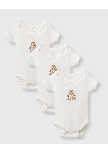 Kuzu Nakış Detaylı %100 Pamuk Kumaş Zıbın 3'lü