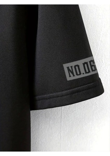 Baskılı Oversize Bisiklet Yaka T-Shirt - Siyah modelleri