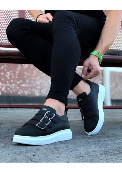 J050 Bağcıksız 3 Bant Tokalı Ortopedik Taban Erkek Sneaker Günlük Ayakkabı Bt Siyah fiyatları