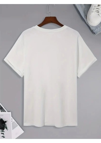 Baskılı Oversize Bisiklet Yaka T-Shirt - Beyaz fırsatları
